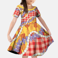 Hawaii Kahili Palaka Motifs Kid Short Sleeve Dress Hawaiian Honohono Pikake Lei