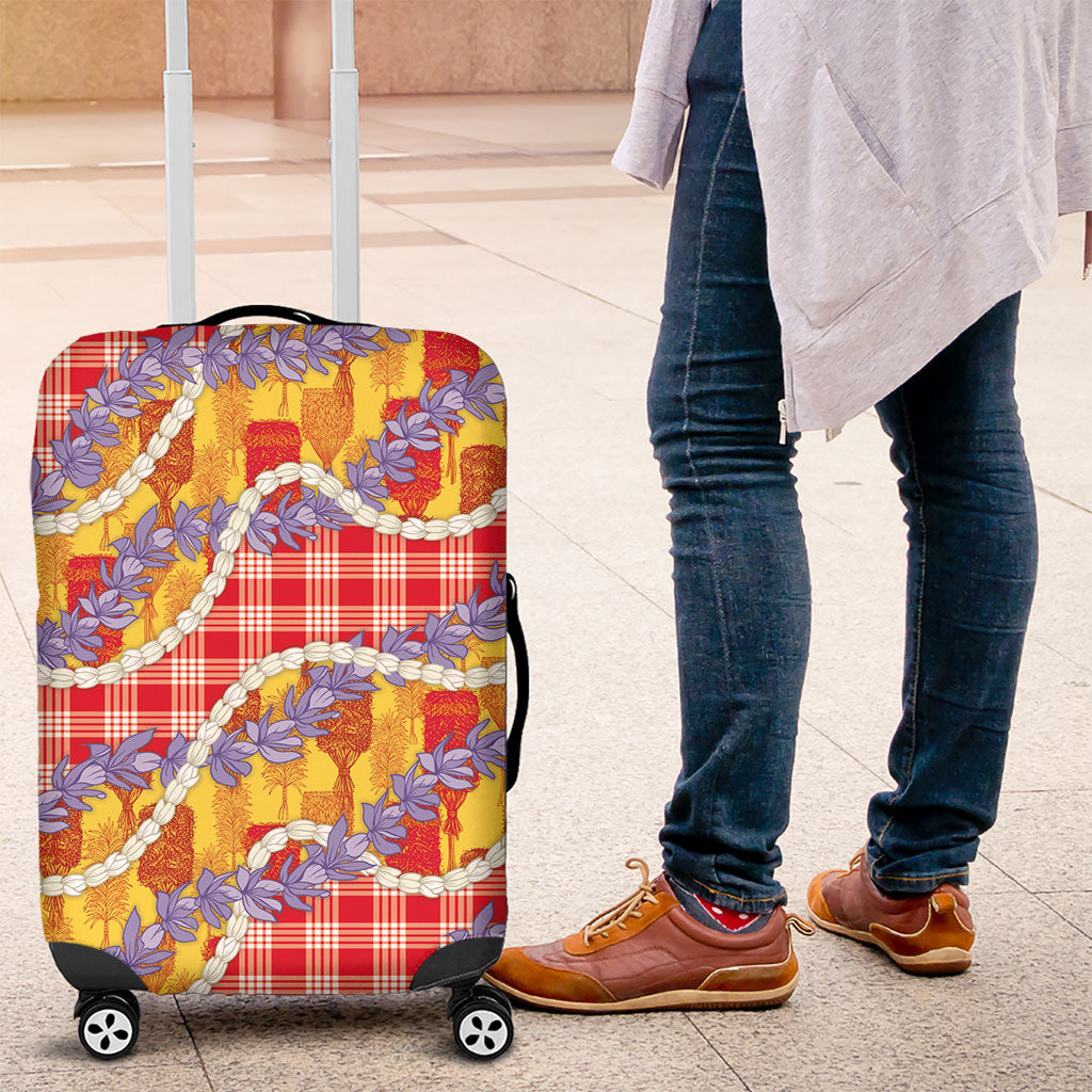 Hawaii Kahili Palaka Motifs Luggage Cover Hawaiian Honohono Pikake Lei LT14 Red - Polynesian Pride