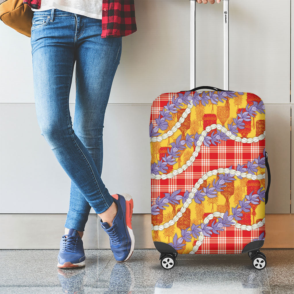 Hawaii Kahili Palaka Motifs Luggage Cover Hawaiian Honohono Pikake Lei