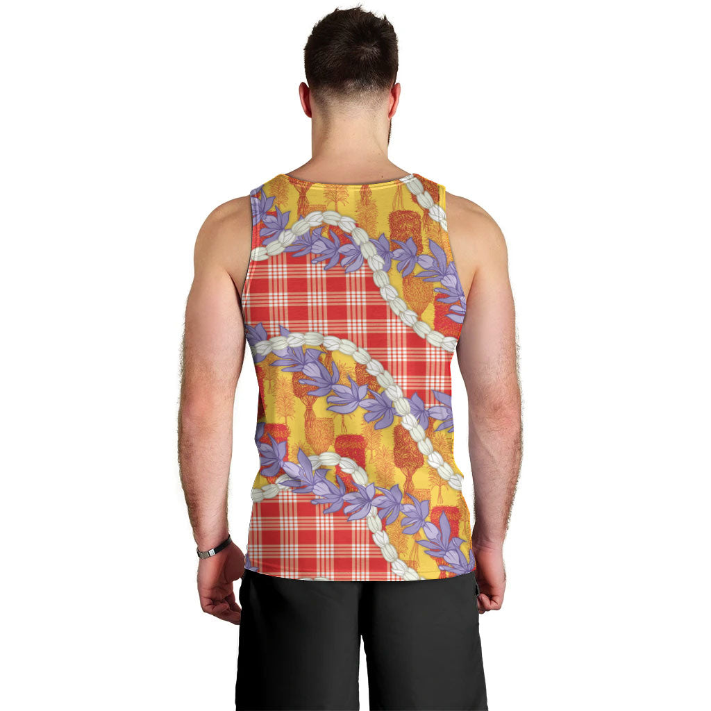 Hawaii Kahili Palaka Motifs Men Tank Top Hawaiian Honohono Pikake Lei