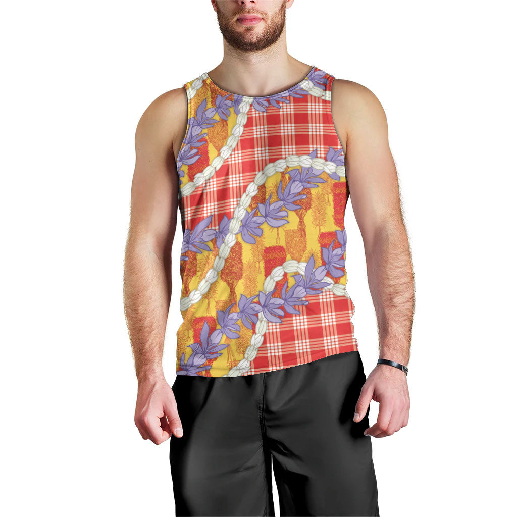 Hawaii Kahili Palaka Motifs Men Tank Top Hawaiian Honohono Pikake Lei