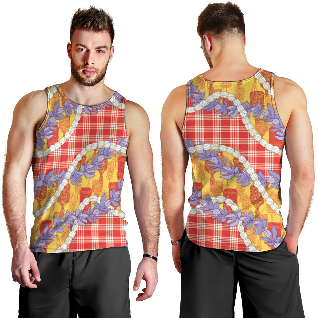 Hawaii Kahili Palaka Motifs Men Tank Top Hawaiian Honohono Pikake Lei