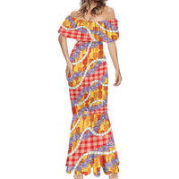 Hawaii Kahili Palaka Motifs Mermaid Dress Hawaiian Honohono Pikake Lei