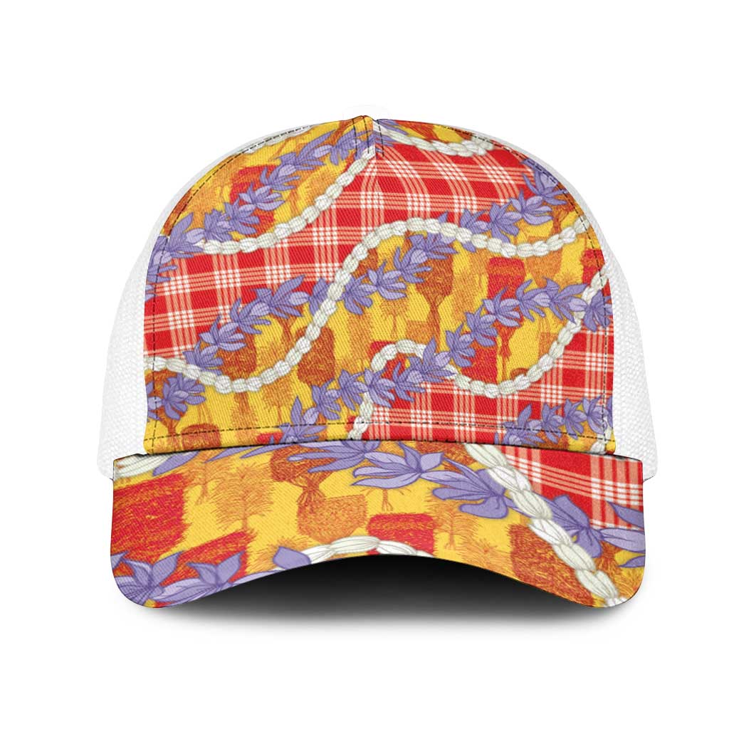 Hawaii Kahili Palaka Motifs Mesh Trucker Cap Hawaiian Honohono Pikake Lei