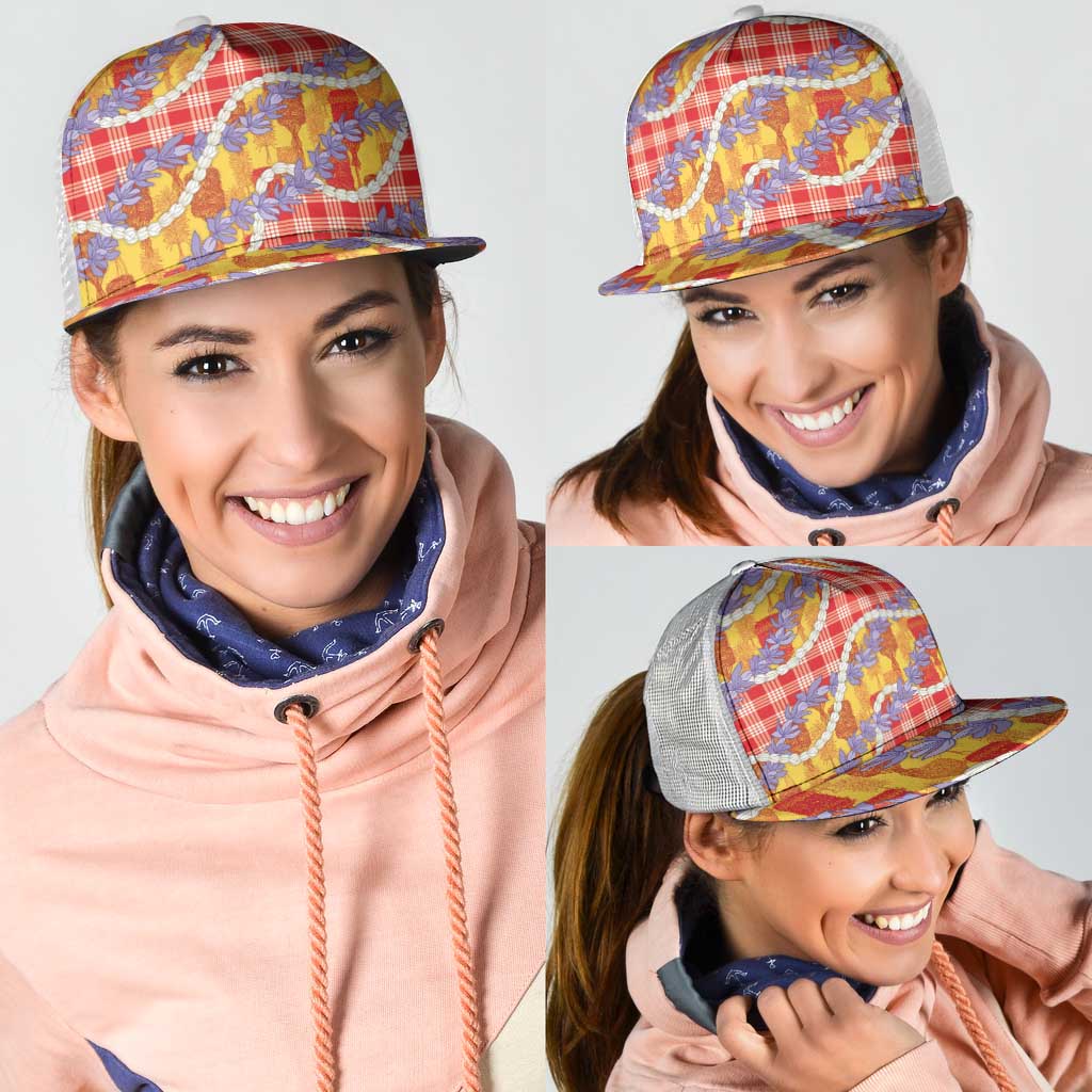 Hawaii Kahili Palaka Motifs Mesh Trucker Cap Hawaiian Honohono Pikake Lei