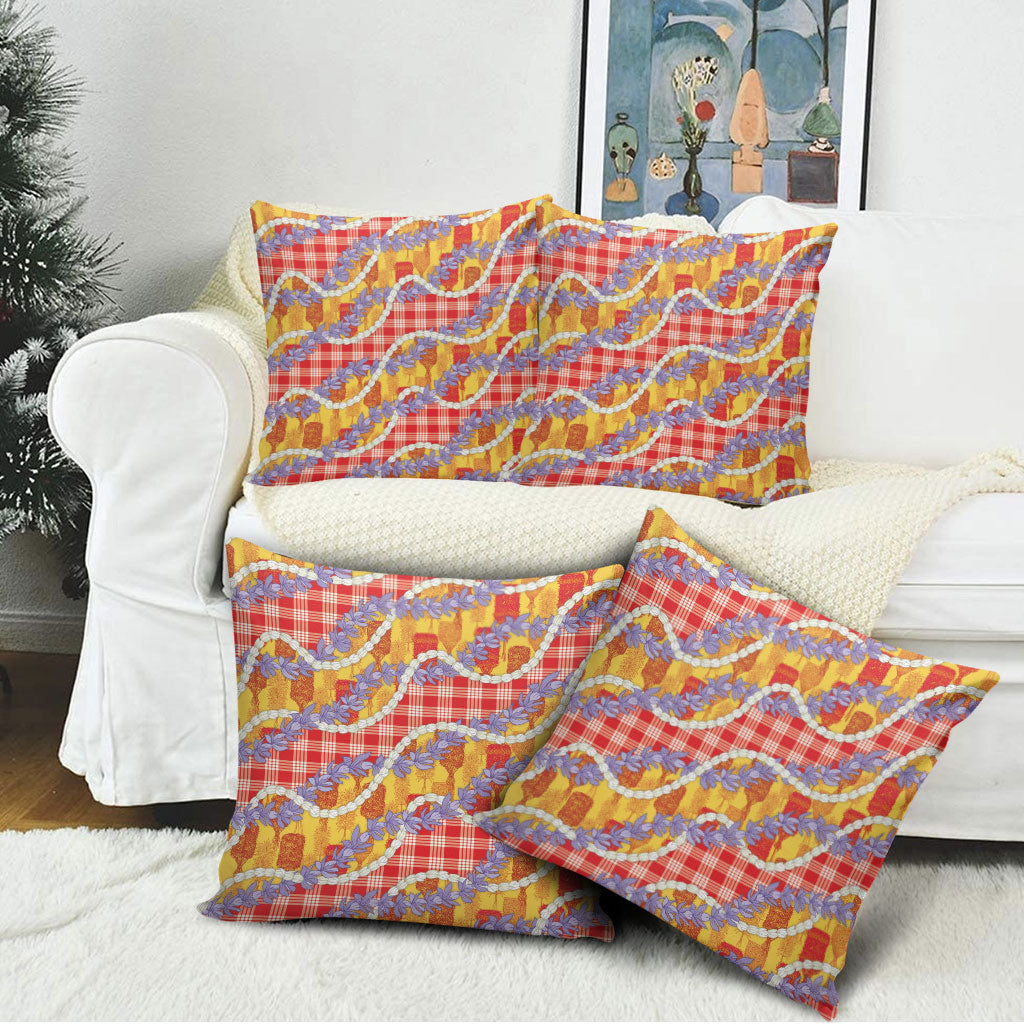 Hawaii Kahili Palaka Motifs Pillow Cover Hawaiian Honohono Pikake Lei