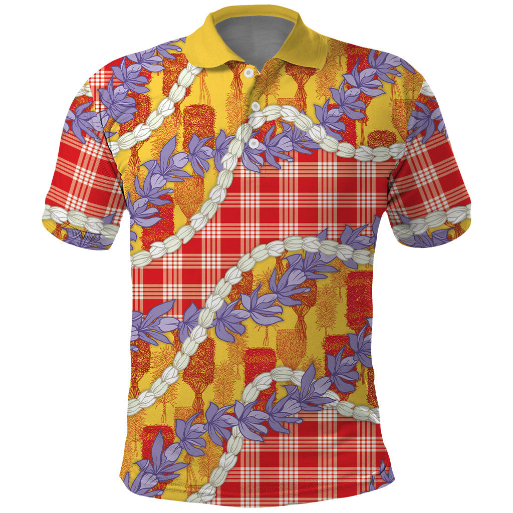 Hawaii Kahili Palaka Motifs Polo Shirt Hawaiian Honohono Pikake Lei LT14 Red - Polynesian Pride