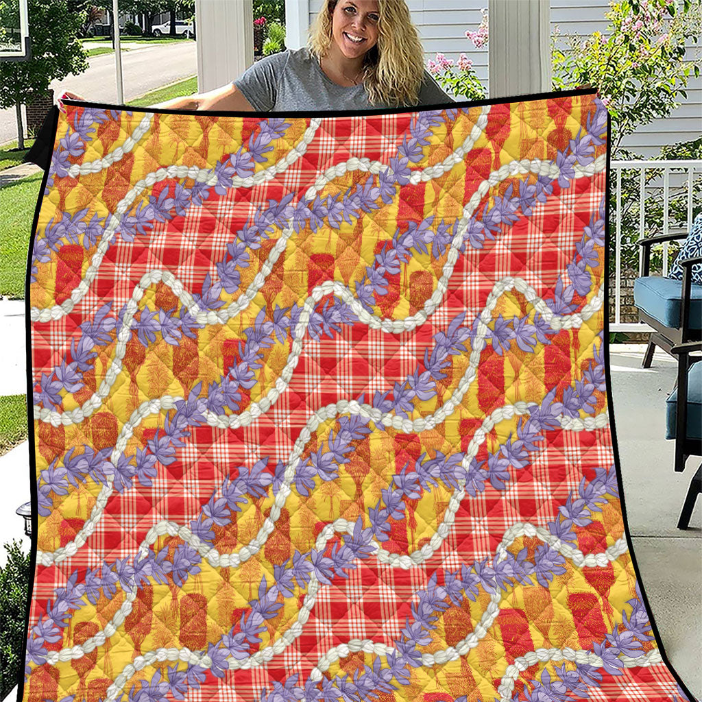 Hawaii Kahili Palaka Motifs Quilt Hawaiian Honohono Pikake Lei LT14 Red - Polynesian Pride
