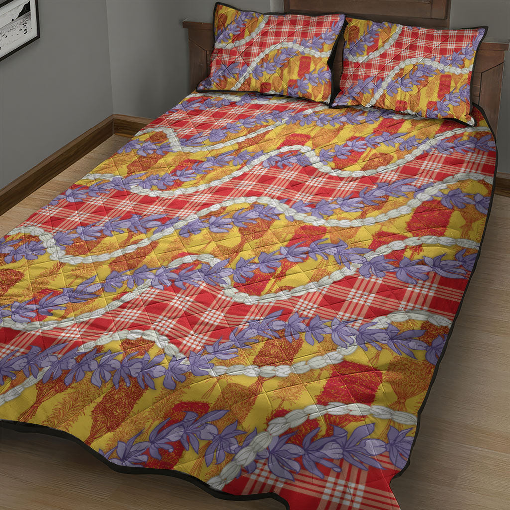 Hawaii Kahili Palaka Motifs Quilt Bed Set Hawaiian Honohono Pikake Lei