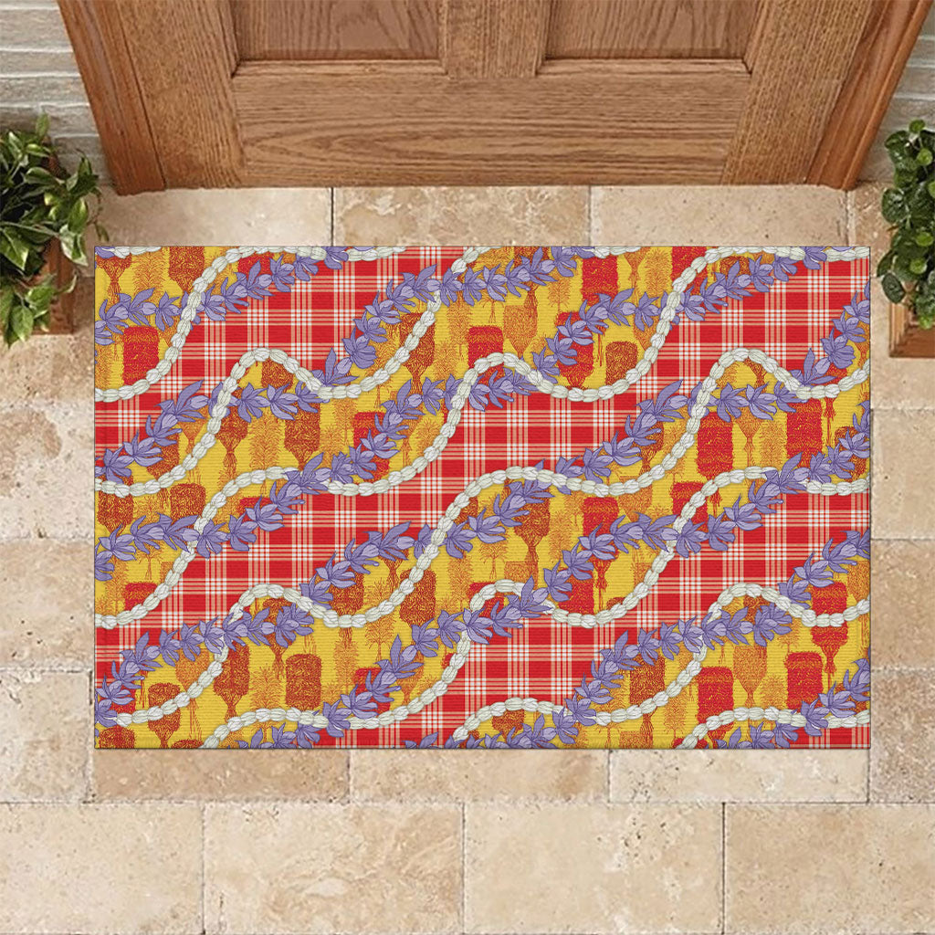 Hawaii Kahili Palaka Motifs Rubber Doormat Hawaiian Honohono Pikake Lei LT14 Red - Polynesian Pride