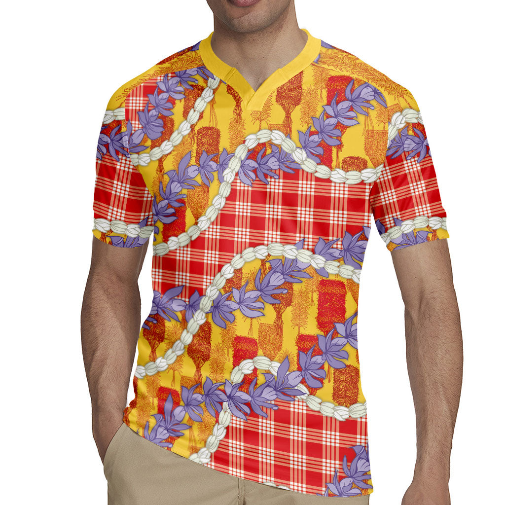 Hawaii Kahili Palaka Motifs Rugby Jersey Hawaiian Honohono Pikake Lei