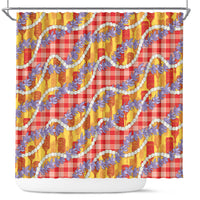 Hawaii Kahili Palaka Motifs Shower Curtain Hawaiian Honohono Pikake Lei