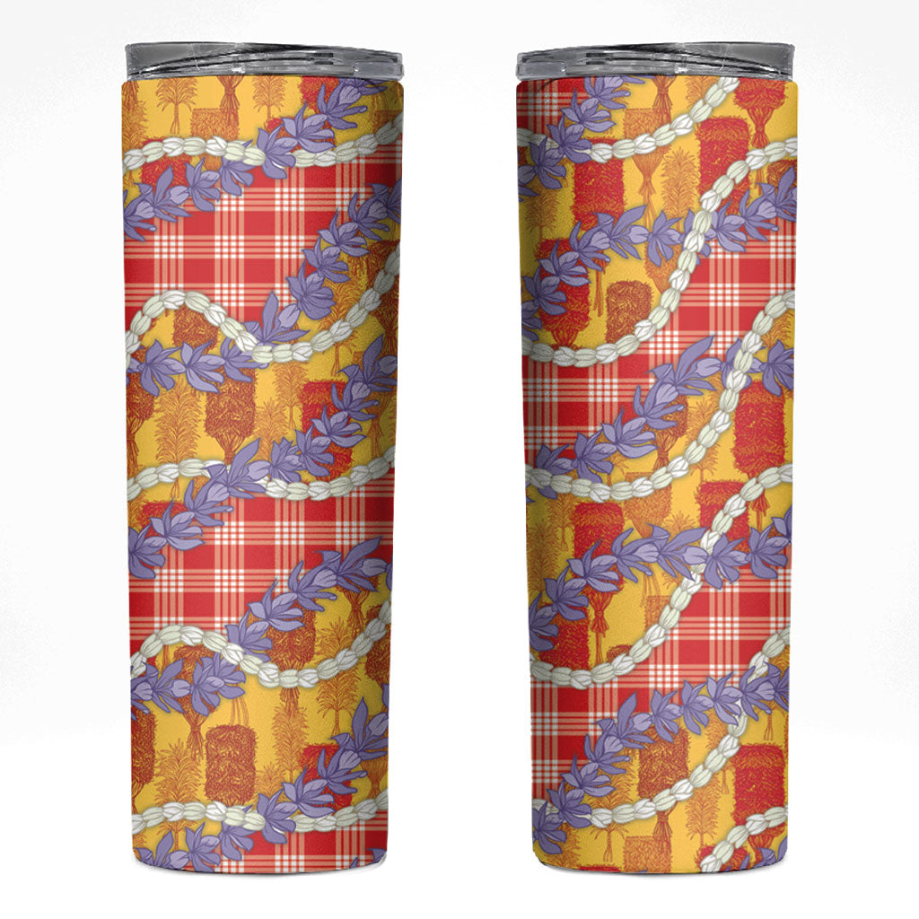 Hawaii Kahili Palaka Motifs Skinny Tumbler Hawaiian Honohono Pikake Lei LT14 Red - Polynesian Pride