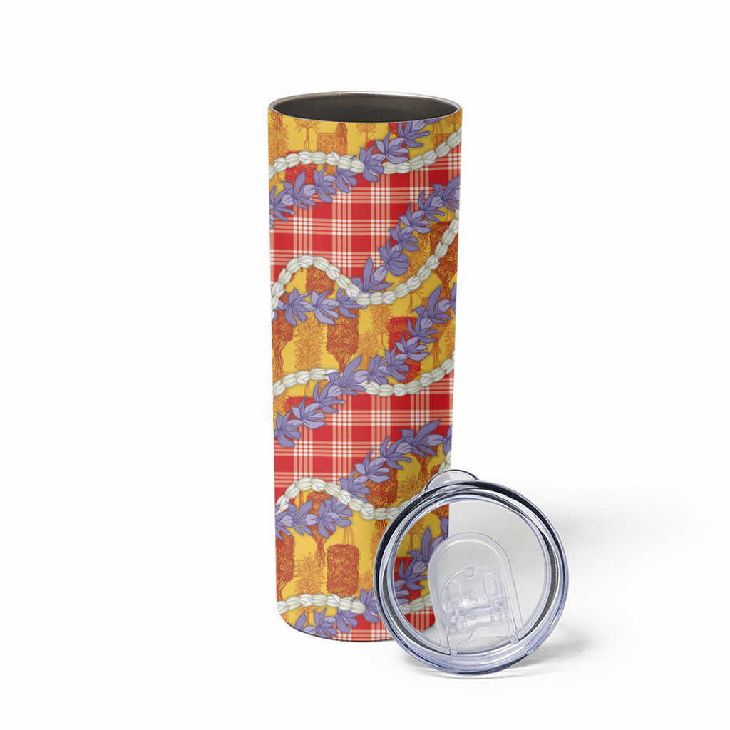 Hawaii Kahili Palaka Motifs Skinny Tumbler Hawaiian Honohono Pikake Lei