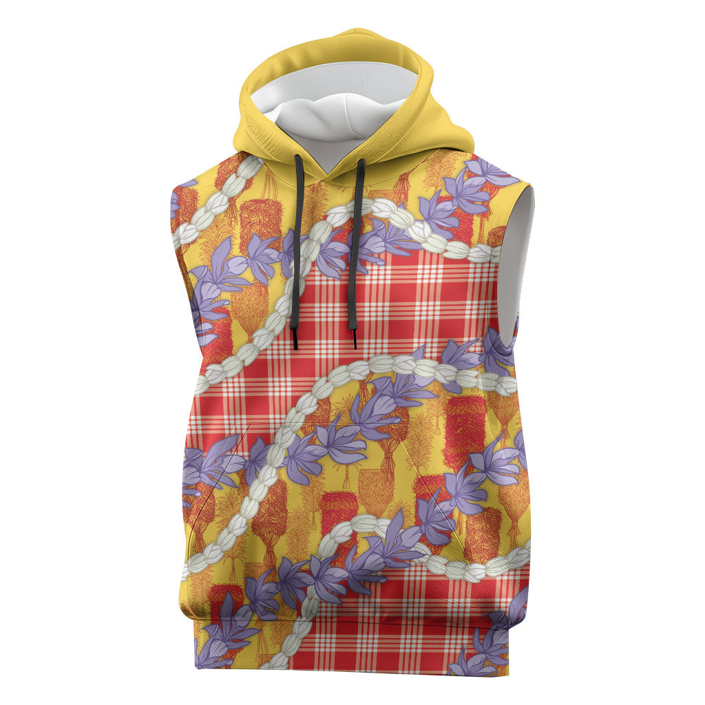 Hawaii Kahili Palaka Motifs Sleeveless Hoodie Hawaiian Honohono Pikake Lei LT14 Red - Polynesian Pride