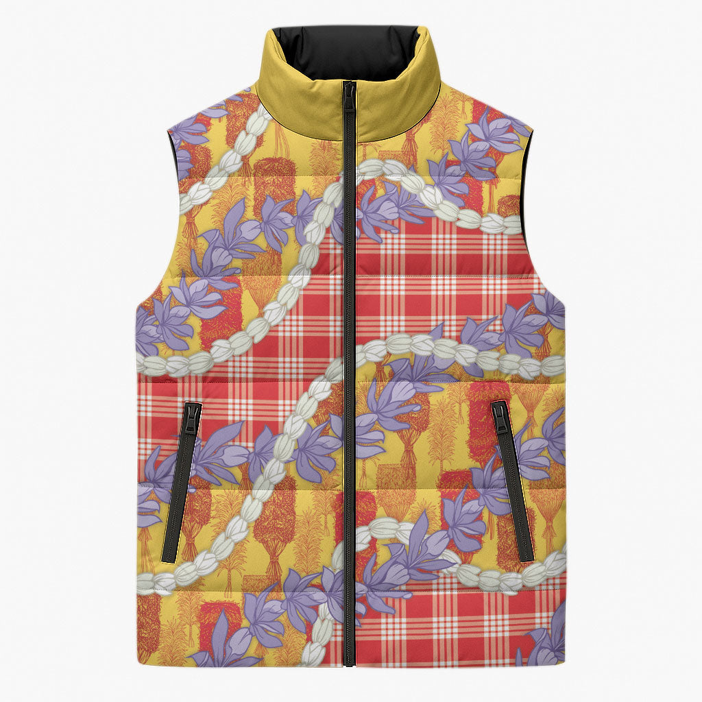 Hawaii Kahili Palaka Motifs Sleeveless Puffer Jacket Hawaiian Honohono Pikake Lei LT14 Unisex Red - Polynesian Pride