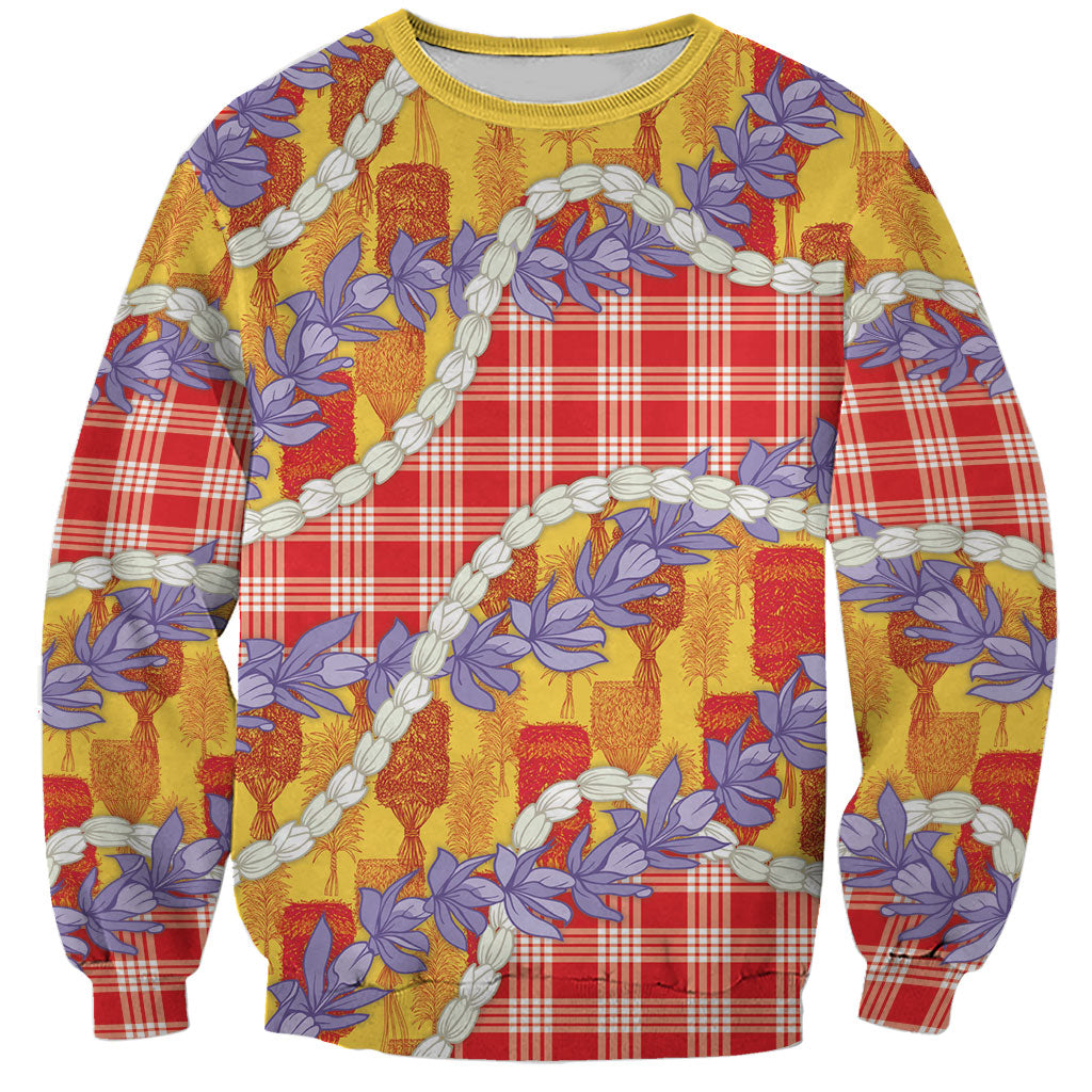 Hawaii Kahili Palaka Motifs Sweatshirt Hawaiian Honohono Pikake Lei LT14 Unisex Red - Polynesian Pride