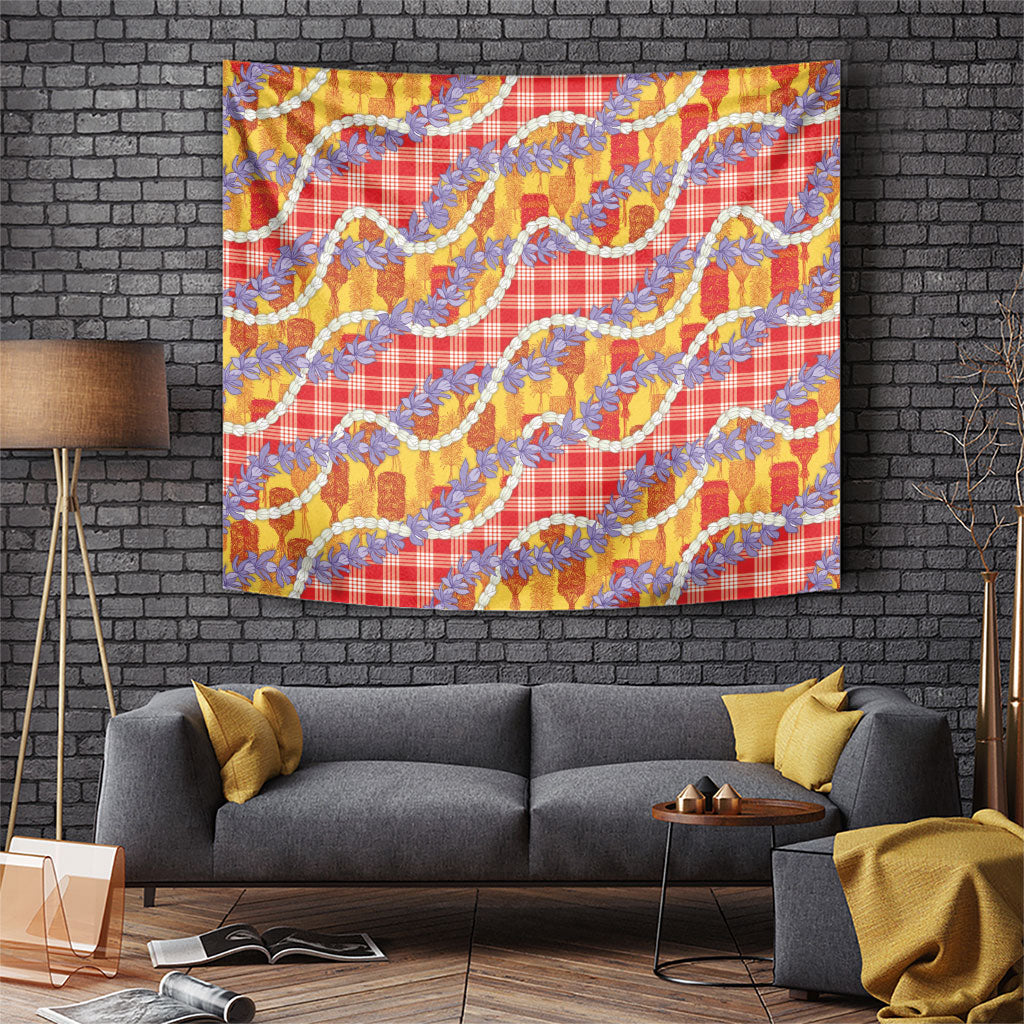 Hawaii Kahili Palaka Motifs Tapestry Hawaiian Honohono Pikake Lei LT14 Red - Polynesian Pride