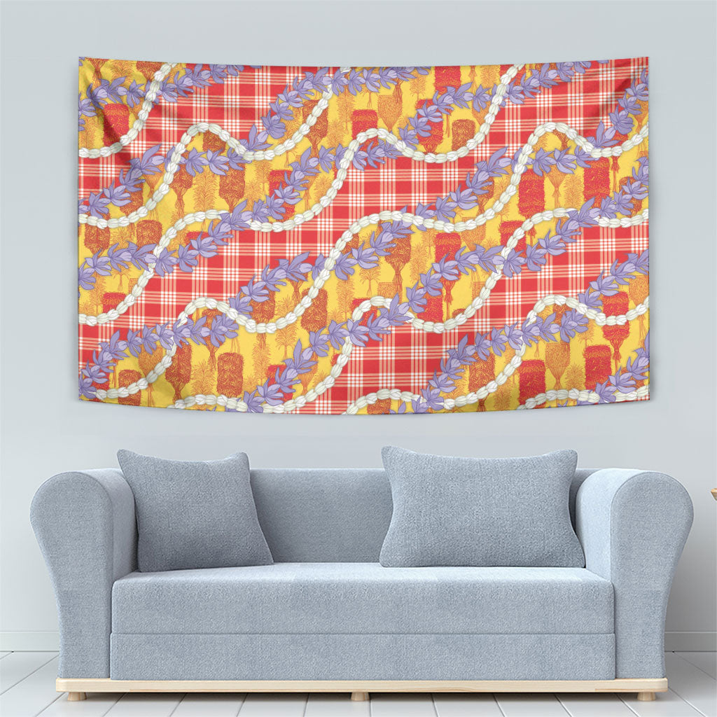 Hawaii Kahili Palaka Motifs Tapestry Hawaiian Honohono Pikake Lei