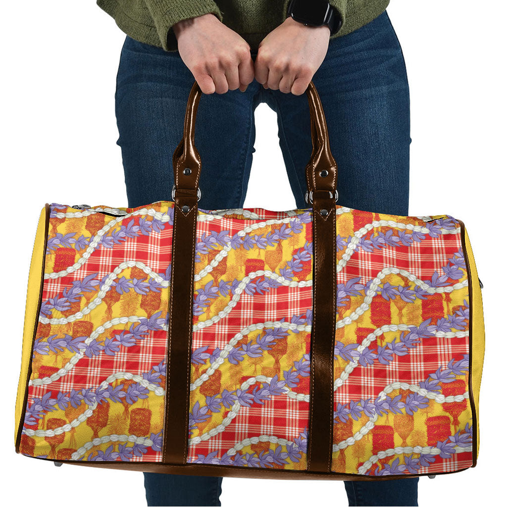 Hawaii Kahili Palaka Motifs Travel Bag Hawaiian Honohono Pikake Lei LT14 Red - Polynesian Pride