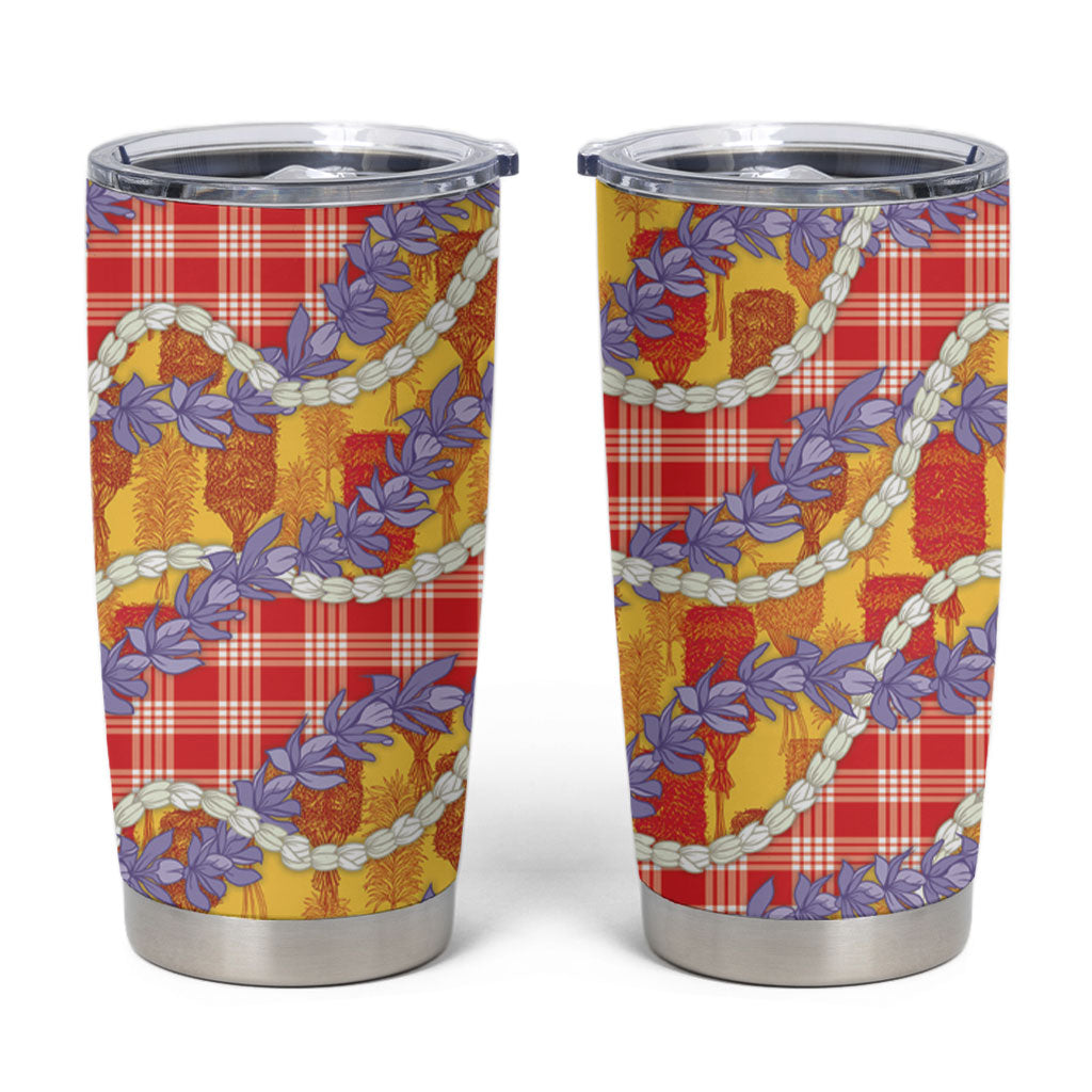 Hawaii Kahili Palaka Motifs Tumbler Cup Hawaiian Honohono Pikake Lei LT14 Red - Polynesian Pride