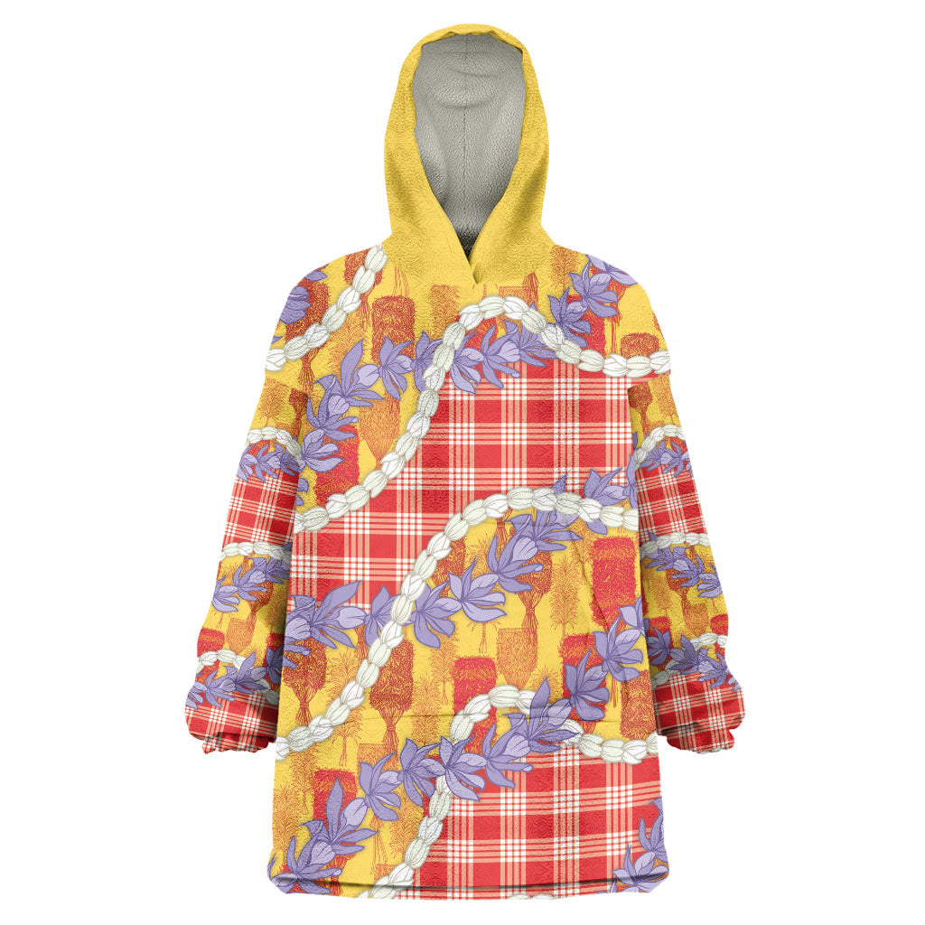 Hawaii Kahili Palaka Motifs Wearable Blanket Hoodie Hawaiian Honohono Pikake Lei LT14 One Size Red - Polynesian Pride