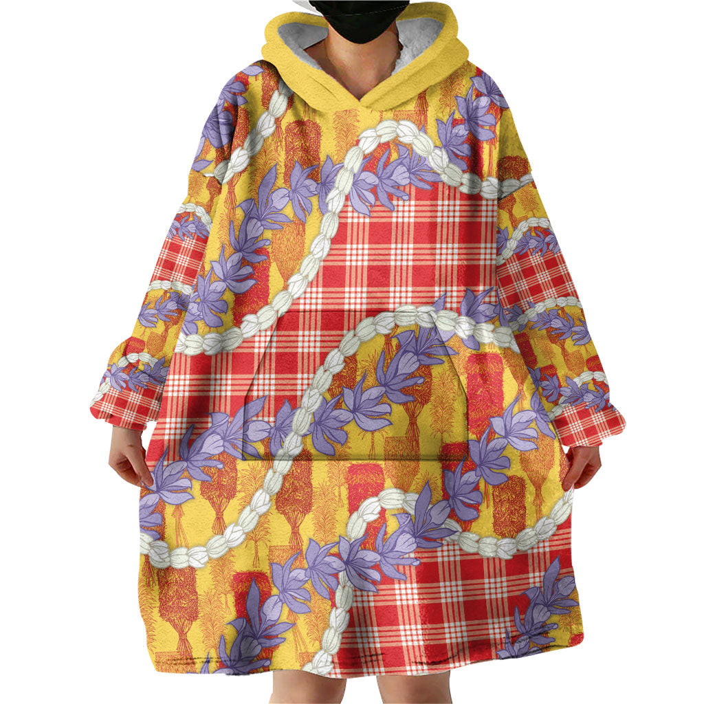 Hawaii Kahili Palaka Motifs Wearable Blanket Hoodie Hawaiian Honohono Pikake Lei