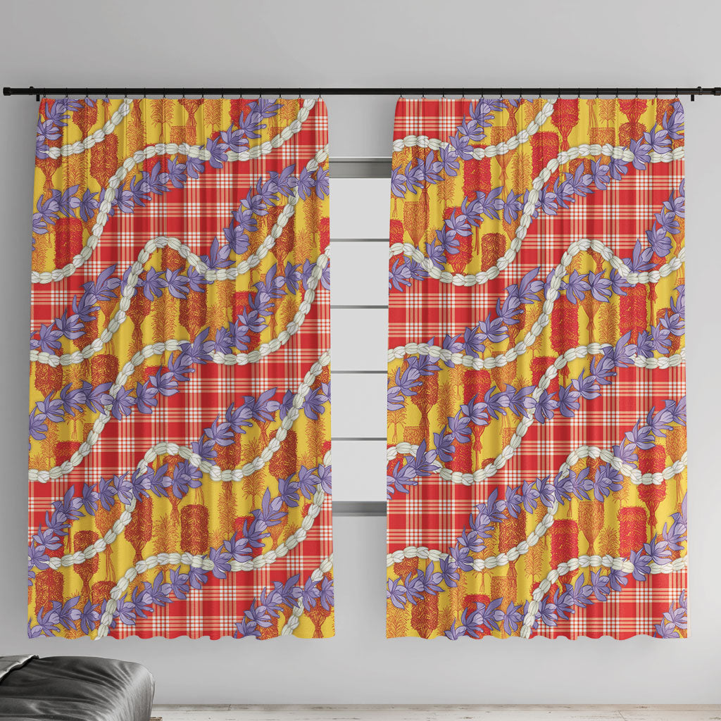 Hawaii Kahili Palaka Motifs Window Curtain Hawaiian Honohono Pikake Lei
