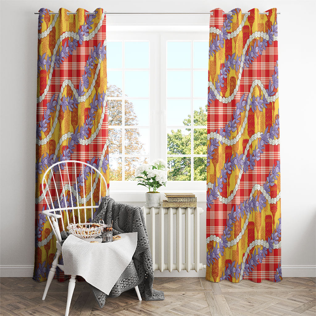 Hawaii Kahili Palaka Motifs Window Curtain Hawaiian Honohono Pikake Lei