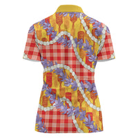 Hawaii Kahili Palaka Motifs Women Polo Shirt Hawaiian Honohono Pikake Lei