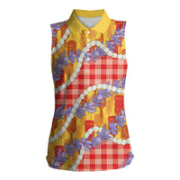 Hawaii Kahili Palaka Motifs Women Sleeveless Polo Shirt Hawaiian Honohono Pikake Lei