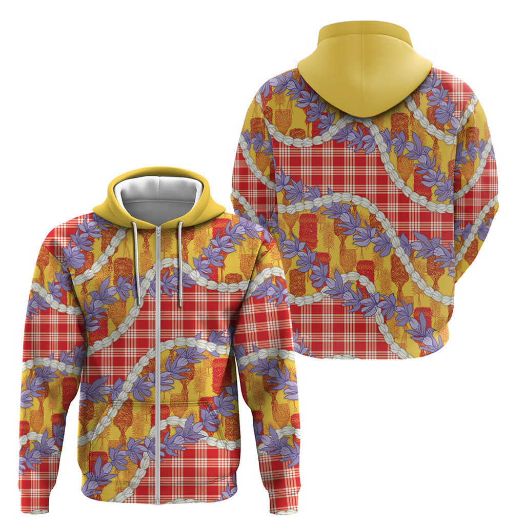 Hawaii Kahili Palaka Motifs Zip Hoodie Hawaiian Honohono Pikake Lei