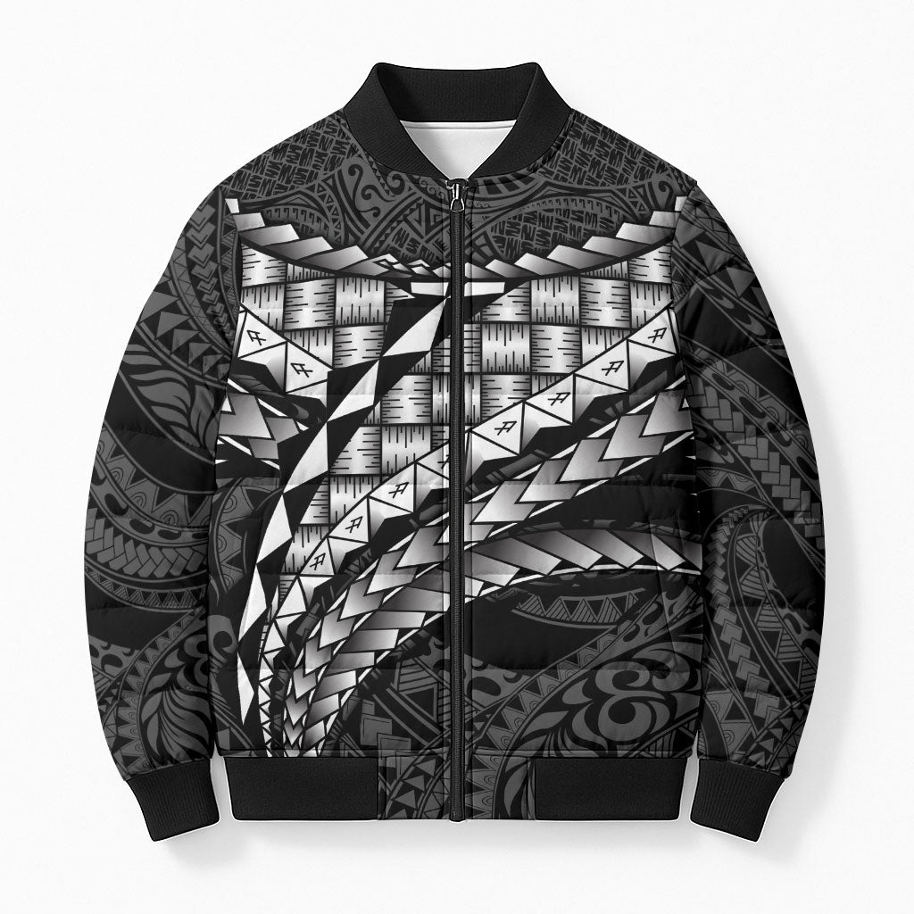 Hawaii Lauhala Tattoo Bomber Puffer Jacket Hawaiian Hala Leaf Weaving LT14 Unisex Black - Polynesian Pride