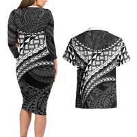 Hawaii Lauhala Tattoo Couples Matching Long Sleeve Bodycon Dress and Hawaiian Shirt Hawaiian Hala Leaf Weaving