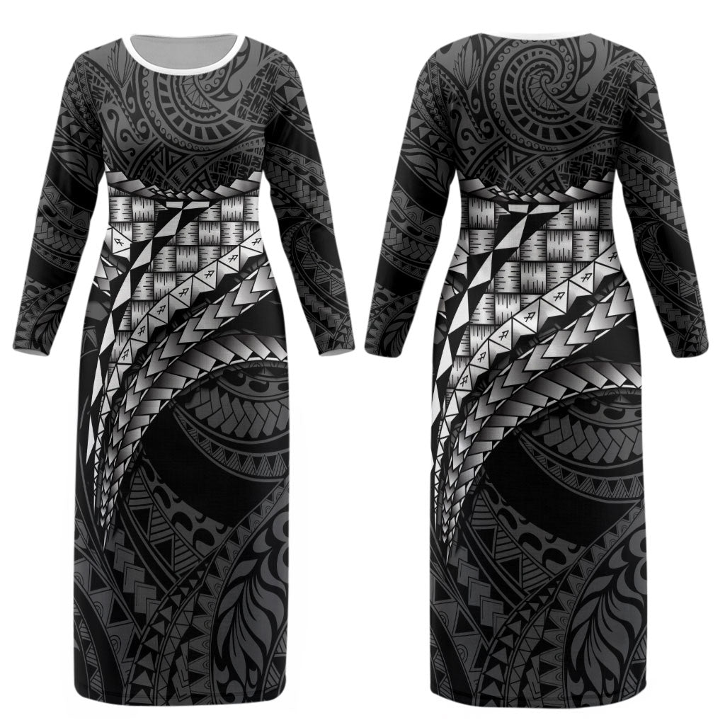Hawaii Lauhala Tattoo Couples Matching Long Sleeve Bodycon Dress and Hawaiian Shirt Hawaiian Hala Leaf Weaving LT14 - Polynesian Pride