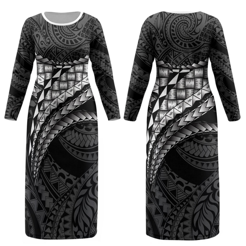 Hawaii Lauhala Tattoo Couples Matching Long Sleeve Bodycon Dress and Long Sleeve Button Shirt Hawaiian Hala Leaf Weaving LT14 - Polynesian Pride