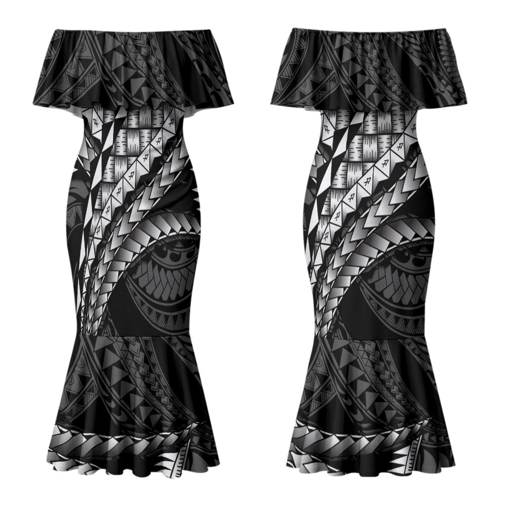 Hawaii Lauhala Tattoo Couples Matching Mermaid Dress and Long Sleeve Button Shirt Hawaiian Hala Leaf Weaving LT14 - Polynesian Pride
