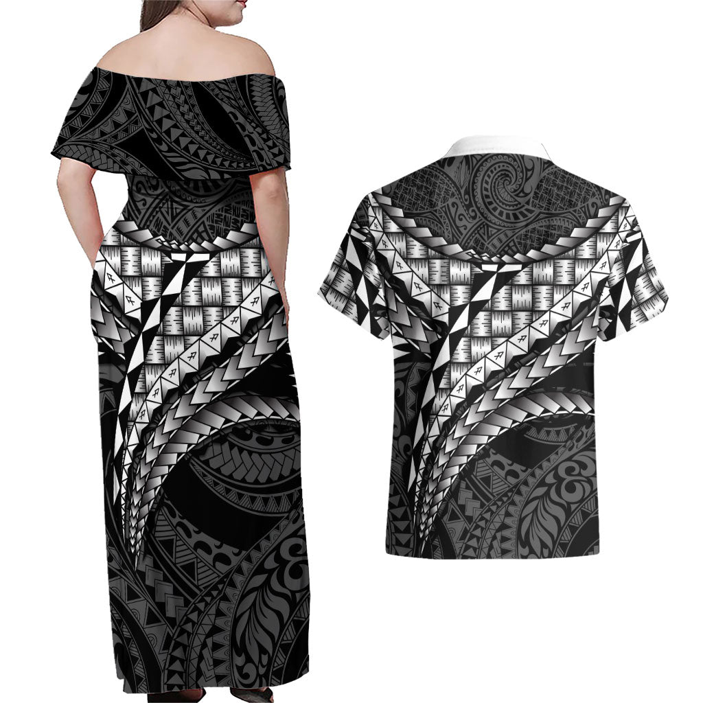 Hawaii Lauhala Tattoo Couples Matching Off Shoulder Maxi Dress and Hawaiian Shirt Hawaiian Hala Leaf Weaving