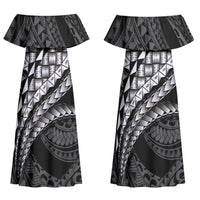 Hawaii Lauhala Tattoo Couples Matching Off Shoulder Maxi Dress and Hawaiian Shirt Hawaiian Hala Leaf Weaving LT14 - Polynesian Pride