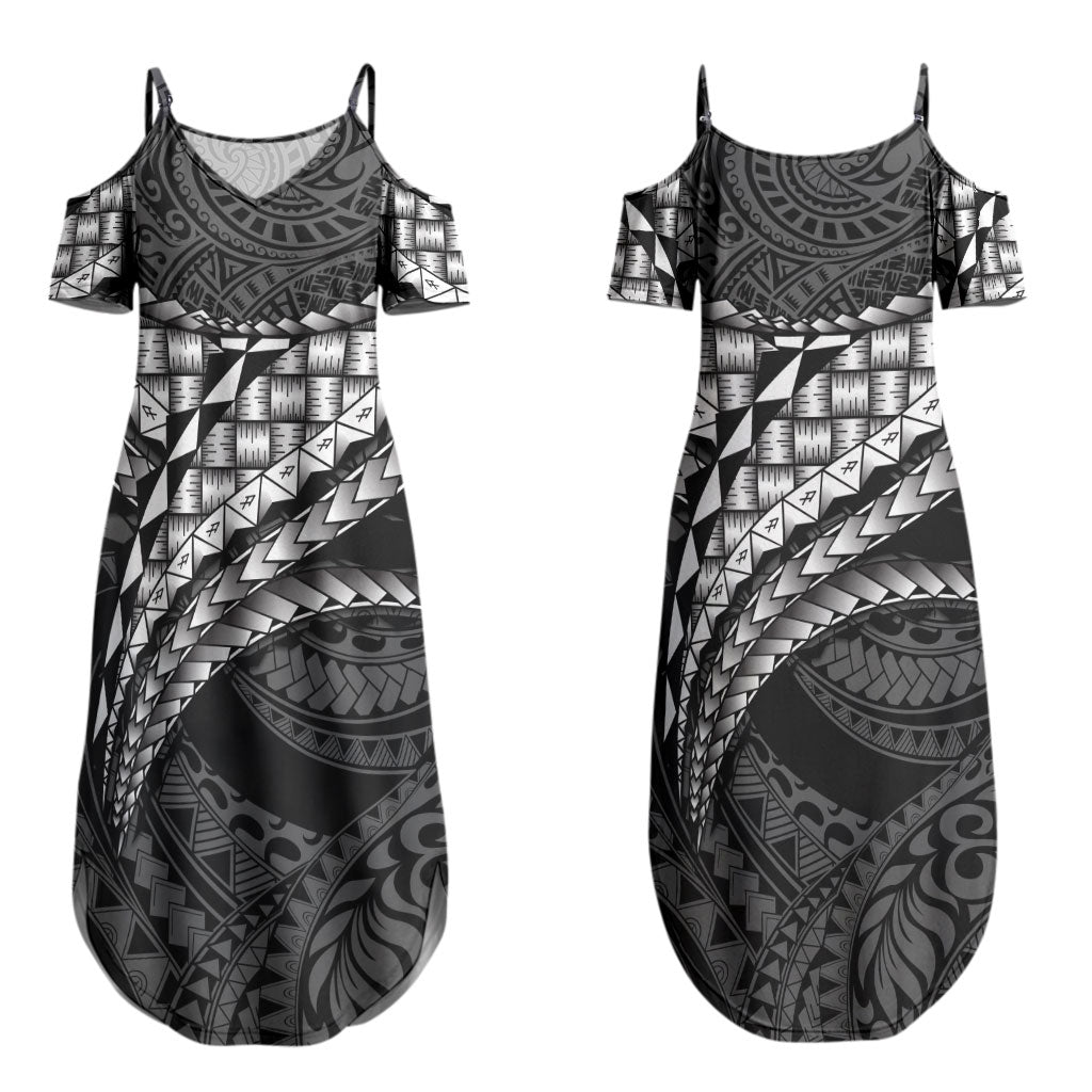 Hawaii Lauhala Tattoo Couples Matching Summer Maxi Dress and Long Sleeve Button Shirt Hawaiian Hala Leaf Weaving LT14 - Polynesian Pride