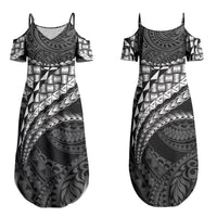 Hawaii Lauhala Tattoo Couples Matching Summer Maxi Dress and Long Sleeve Button Shirt Hawaiian Hala Leaf Weaving LT14 - Polynesian Pride