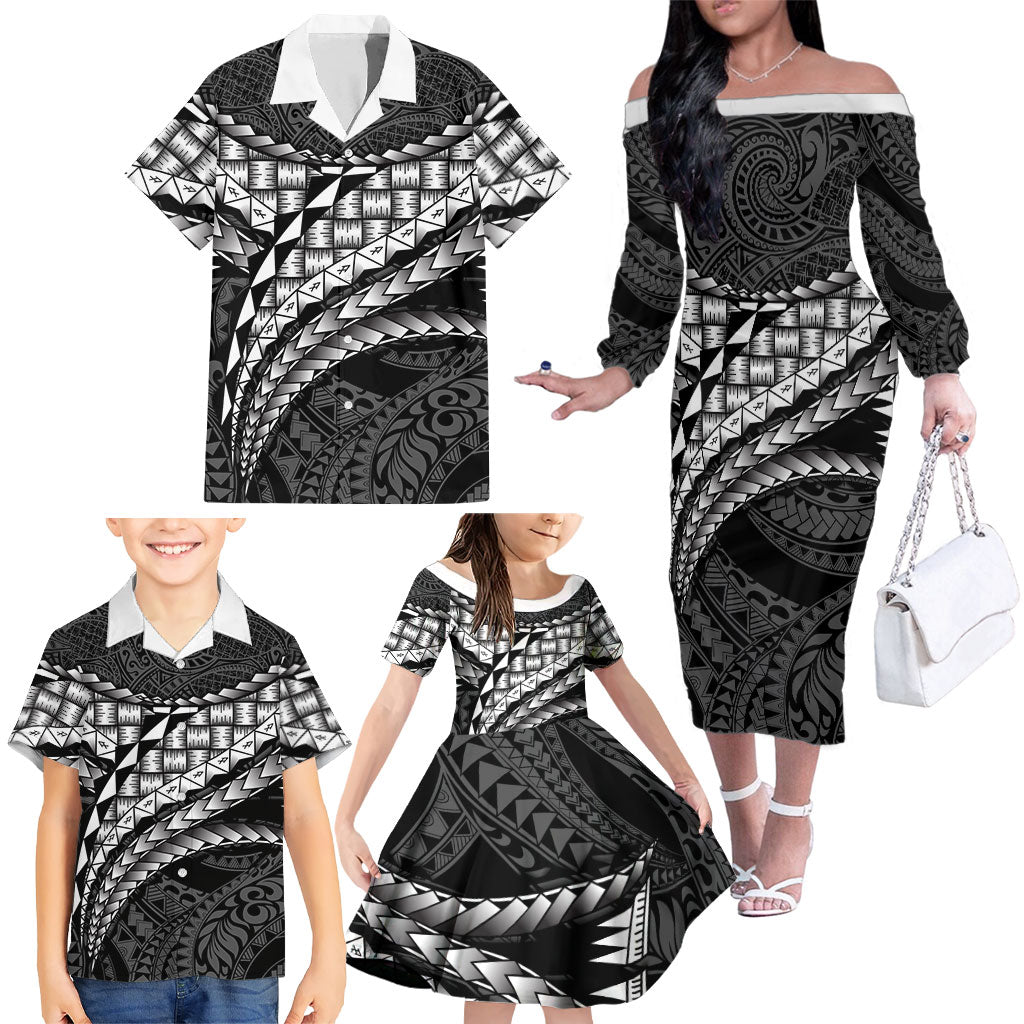 Hawaii Lauhala Tattoo Family Matching Off The Shoulder Long Sleeve Dress and Hawaiian Shirt Hawaiian Hala Leaf Weaving LT14 - Polynesian Pride