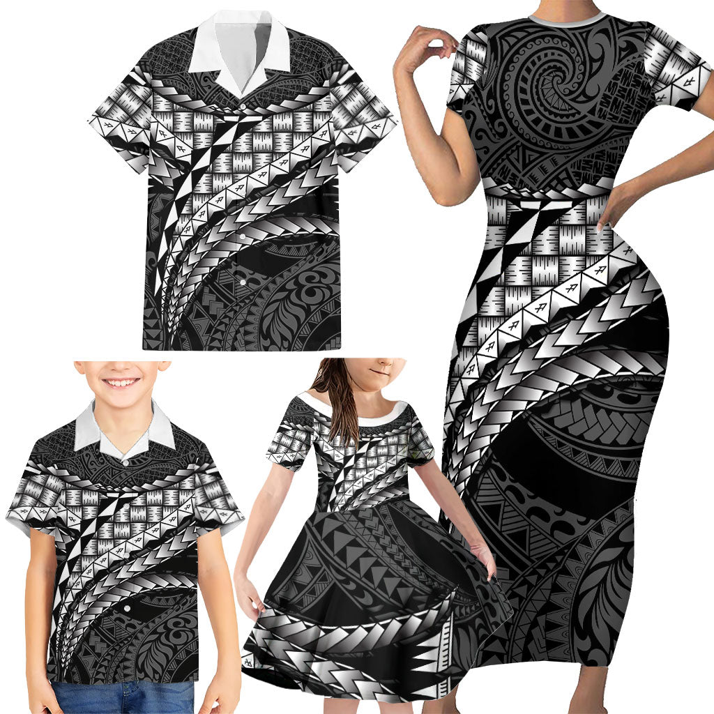 Hawaii Lauhala Tattoo Family Matching Short Sleeve Bodycon Dress and Hawaiian Shirt Hawaiian Hala Leaf Weaving