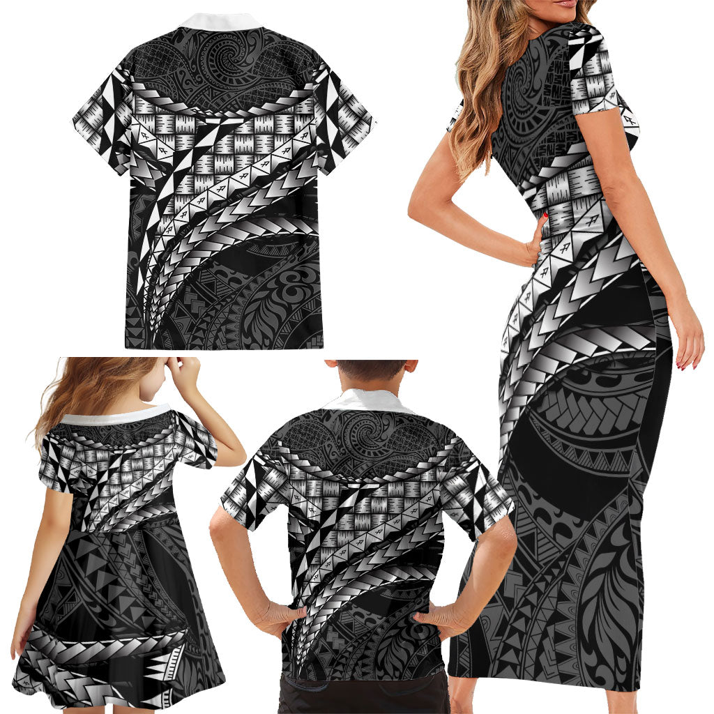 Hawaii Lauhala Tattoo Family Matching Short Sleeve Bodycon Dress and Hawaiian Shirt Hawaiian Hala Leaf Weaving