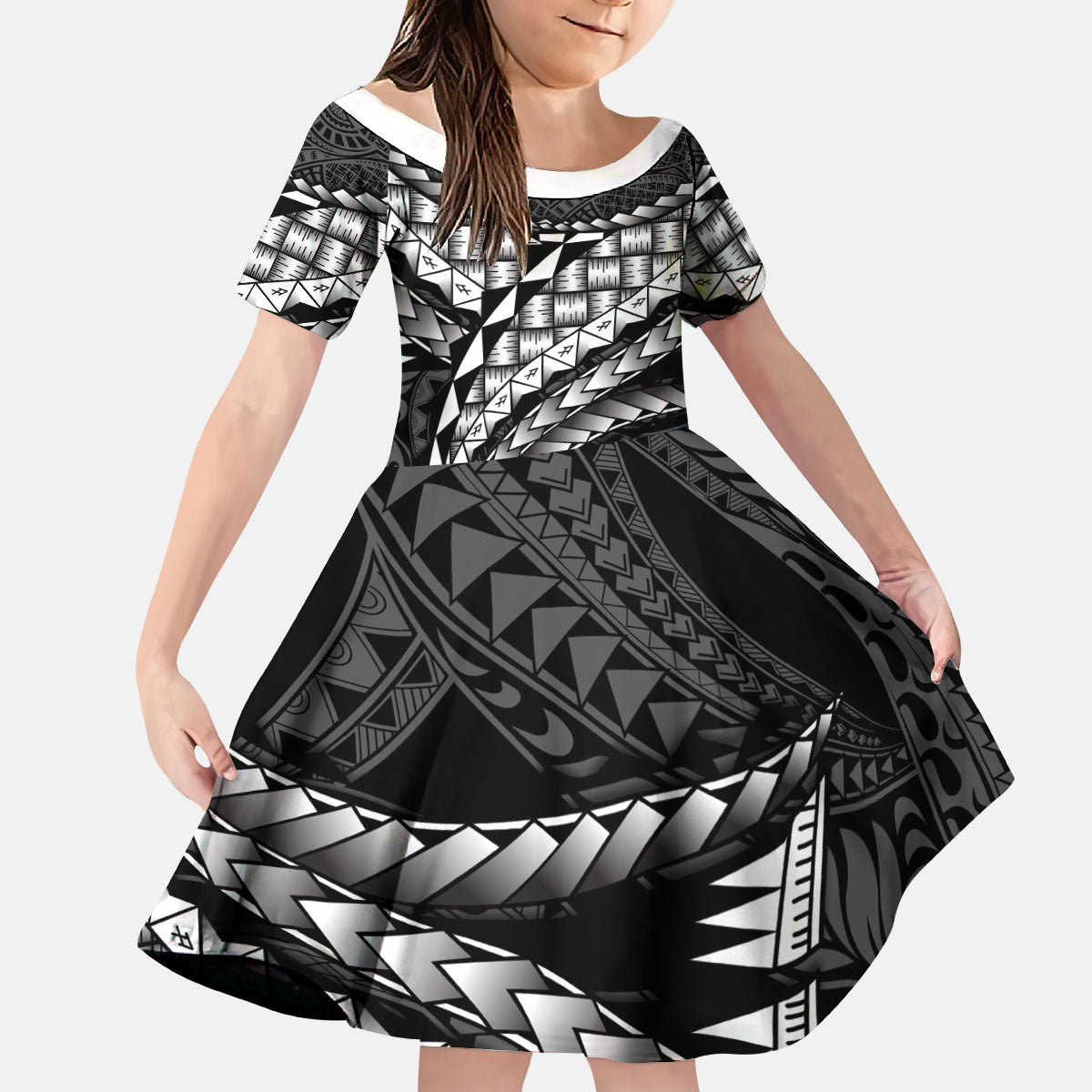 Hawaii Lauhala Tattoo Kid Short Sleeve Dress Hawaiian Hala Leaf Weaving