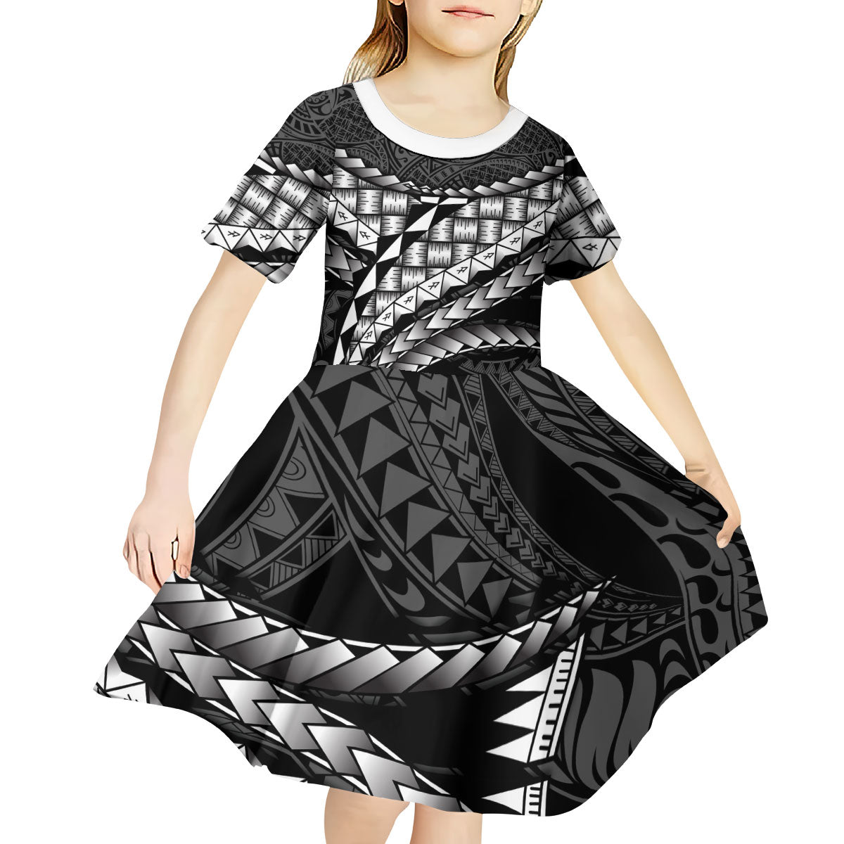 Hawaii Lauhala Tattoo Kid Short Sleeve Dress Hawaiian Hala Leaf Weaving
