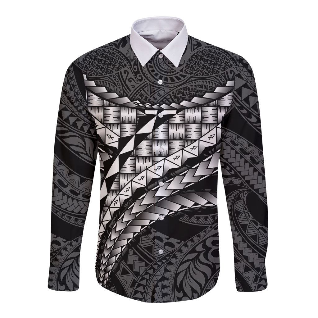 Hawaii Lauhala Tattoo Long Sleeve Button Shirt Hawaiian Hala Leaf Weaving LT14 Unisex Black - Polynesian Pride