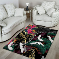 Hawaiian and Japanese Culture Area Rug Crane Sakura Hibiscus Tropical Vibes