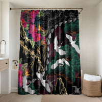 Hawaiian and Japanese Culture Bathroom Set Crane Sakura Hibiscus Tropical Vibes