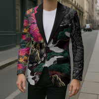 Hawaiian and Japanese Culture Blazer Crane Sakura Hibiscus Tropical Vibes